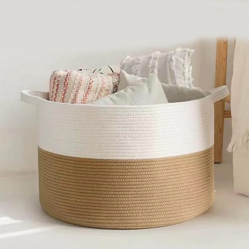 収納ボックス レディース メンズ 北欧風 コットンロープ 大型 ランドリーバスケット 洗濯かご 脱衣かご 玩具 衣類 収納ケース 整理整頓 円形 寝室 リビング...