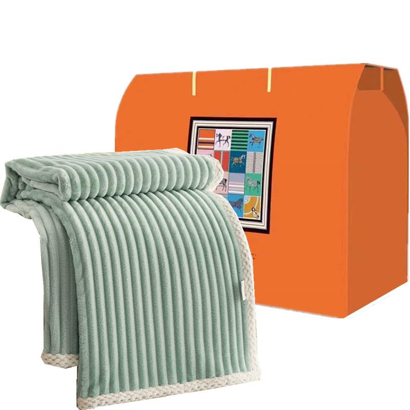 毛布 ブランケット 厚手 ポリエステル 繊維 ストライプ 無地 四季 酒 красный 咖啡 藍灰 米白 緑 浅驼 ..