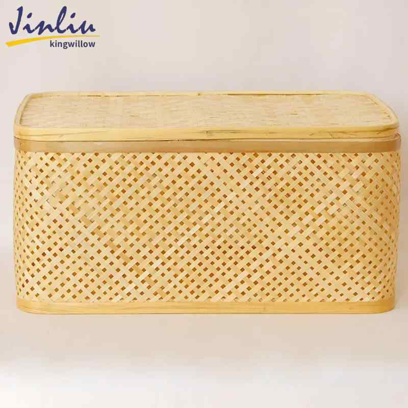 竹編み収納かご 食品収納バスケット キッチン収納ケース 整理ボックス 長方形 防塵(x2)