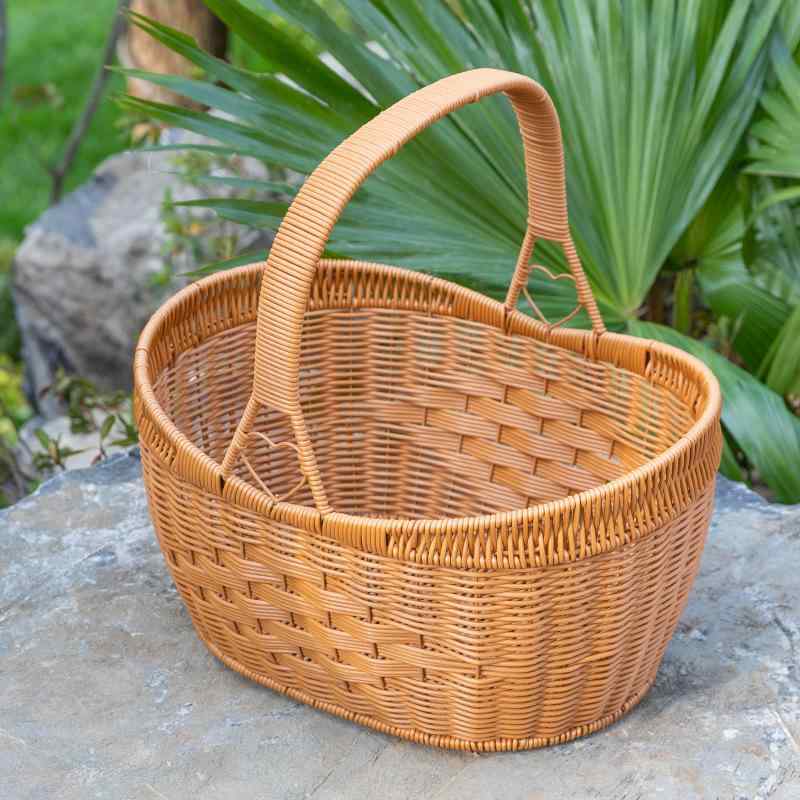 買い物かご マルシェバッグ ピクニックバスケット 籐風 買い物カゴ エコバッグ レジャー フルーツバスケット 手提げ