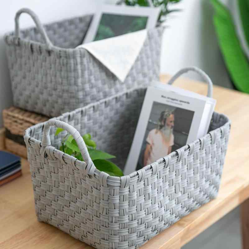 収納かご 衣類収納 小物入れ 編み込み ランドリーバスケット グレー