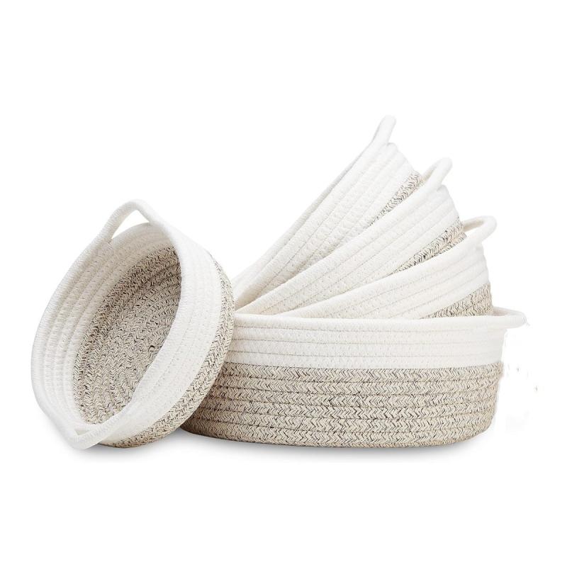 収納かご コットンロープ インス風 ランドリーバスケット 円形 卓上 小物入れ 寝室 ベビー用品 おもちゃ 雑貨(x5)