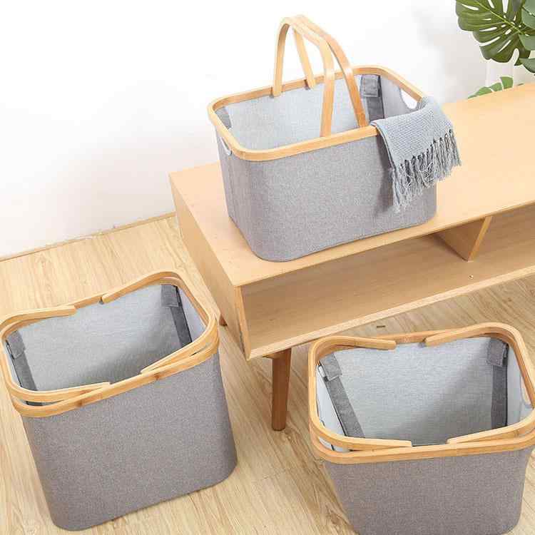 収納かご 折りたたみ 布製 ランドリーバスケット 楠竹製 脱衣かご バスケット 浴室 リビング 衣類 クロ..