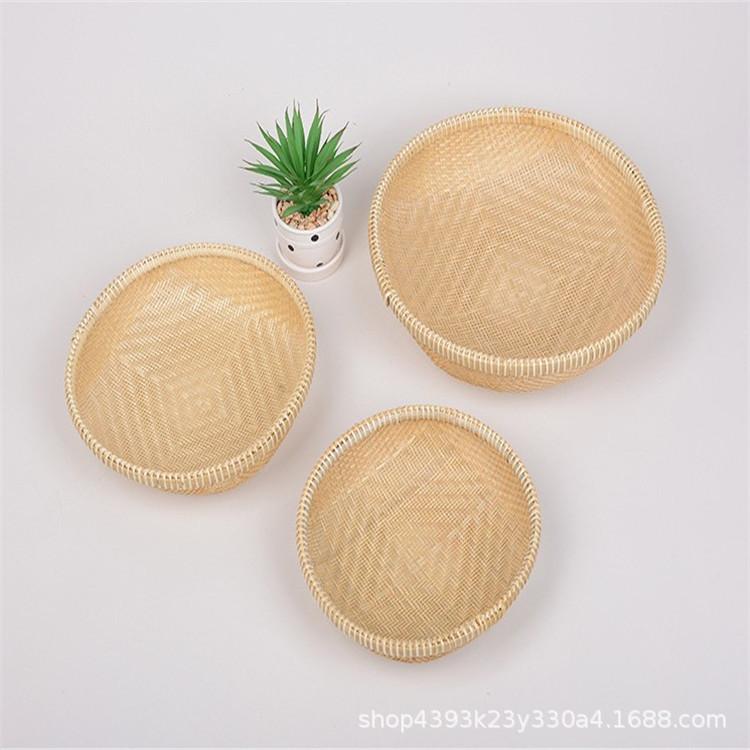 収納かご 竹製 丸型 盆ざる 手編み 天日干し 乾物 野菜 フルーツ リモコン 文具 レトロ(x2)