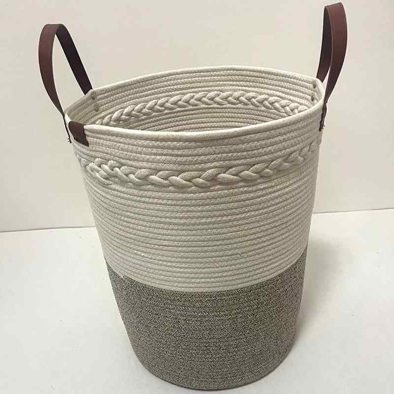 収納かご レディース メンズ 綿ロープ製 衣類収納 洗濯物入れ おもちゃ箱 ランドリーバスケット 雑貨収納 かわいい おしゃれ グレー 底38cm 高さ50cm(x2)