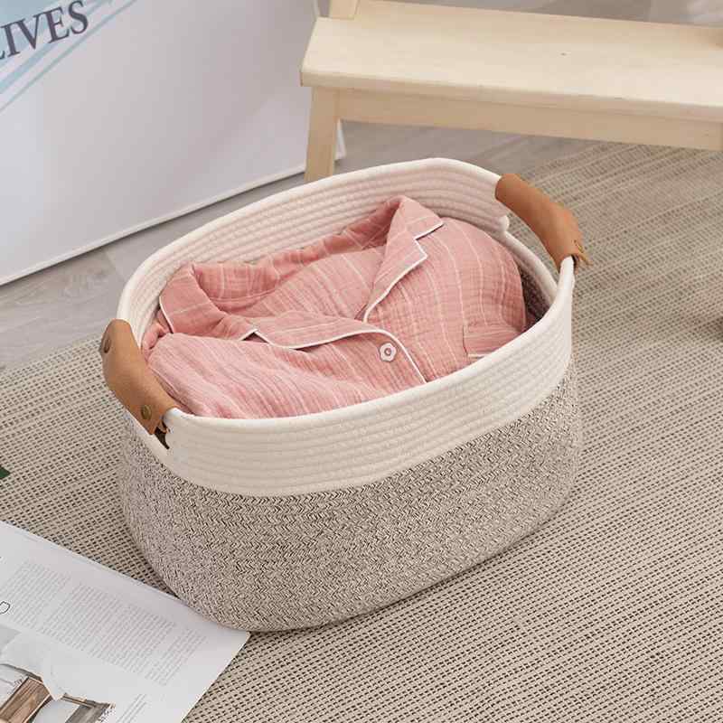収納ケース レディース メンズ ランドリーバスケット 綿ロープ 大容量 ふた付き 持ち手付き シンプル 無地 小物 衣類 おもちゃ(x50)