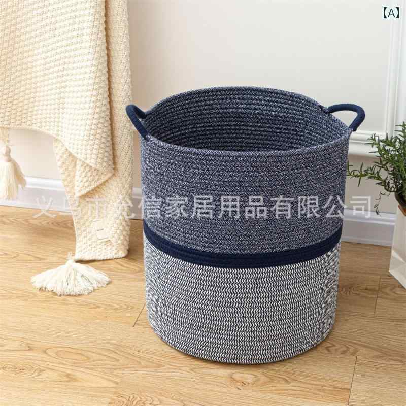 収納かご ランドリーバスケット 汚れた衣類入れ 綿ロープ 折りたたみ式 おもちゃ収納 紺色(x2)