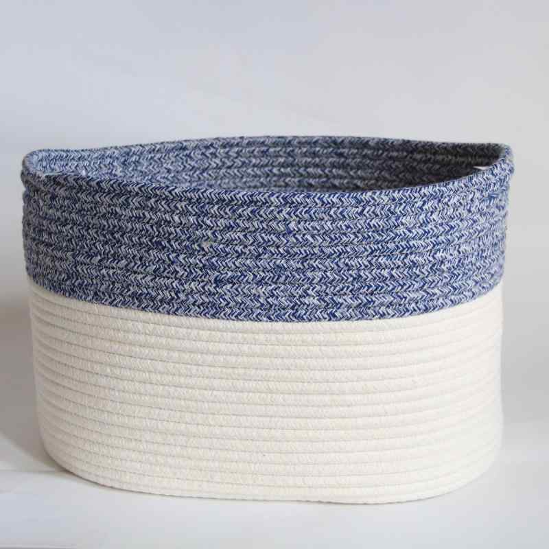 収納かご 衣類収納 バスケット 楕円形 コットンロープ ハンドメイド 整理ボックス ランドリーバスケット カゴ 灰白 藍色 コーヒー色 カーキ(x2)