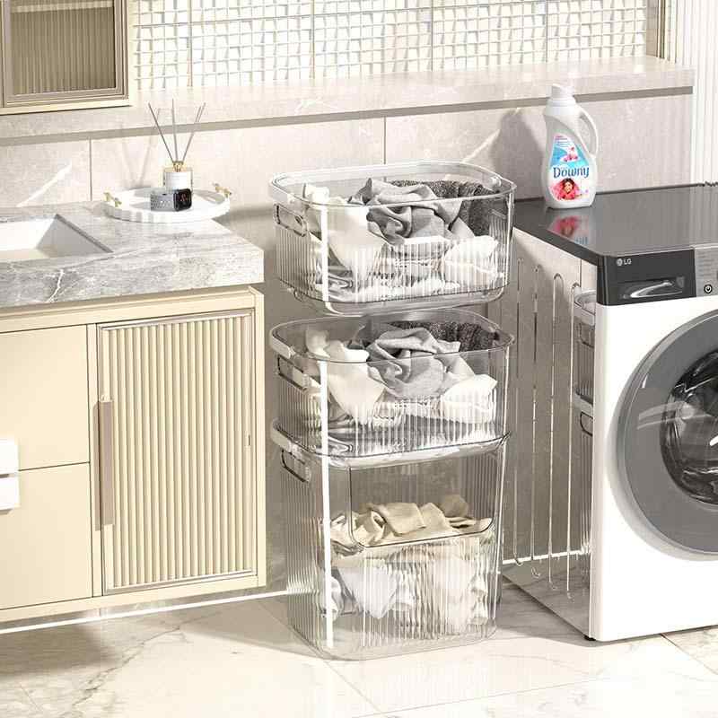 ランドリーバスケット レディース メンズ 透明 ホワイト ライトグリーン 大小 2個セット PET製 着替え ..
