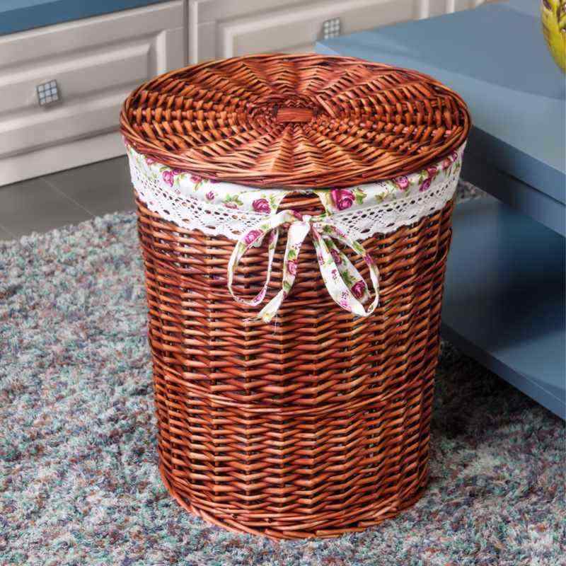 ランドリーバスケット 籐編み ランドリー収納 バスケット 洗濯かご 脱衣かご 柳編み ふた付き おしゃれ 大容量 蓋つき 持ち手付き 北欧風