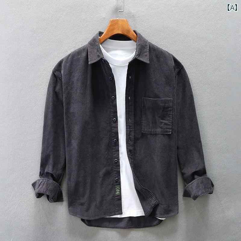 シャツ メンズ 長袖 コーデュロイ ワークシャツ ライトアウター スプリングコート 羽織り 普段使い 部屋着 アウトドア ダークグレー ライトグレー コーヒー色