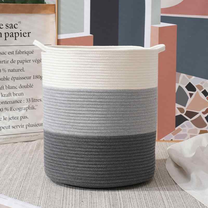 洗濯かご コットンロープ バスケット おもちゃ箱 ランドリー収納 大容量 黒白グレー