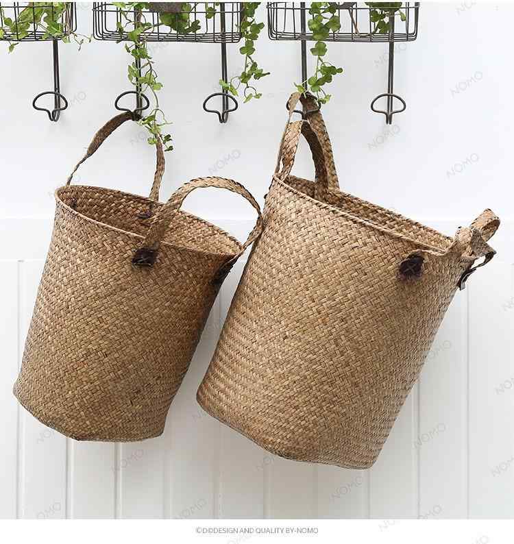 収納かご レディース メンズ 海草 柳編み ランドリーバスケット おもちゃ箱 衣類収納 脱衣かご 雑貨(x2)