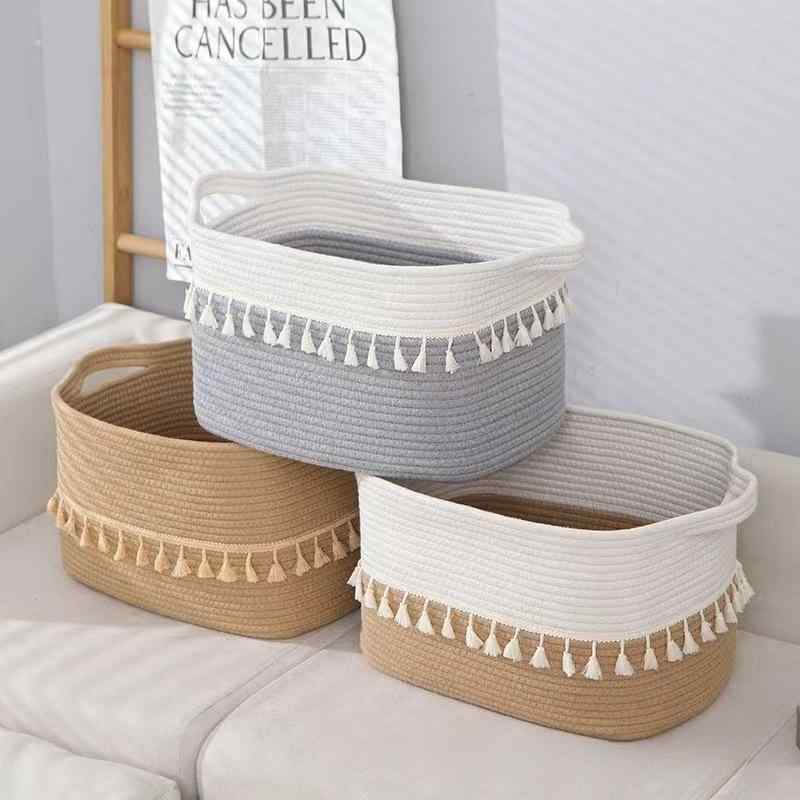 洗濯かご 綿ロープ バスケット 衣類収納ボックス ランドリーボックス 卓上収納 雑貨収納 小物入れ CD ..