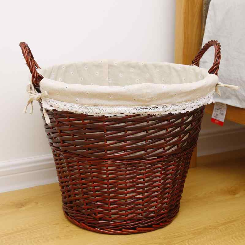 洗濯かご 柳製 布張り ランドリーバスケット 持ち手付き ランドリー収納 おもちゃ収納 衣類収納 大容量..
