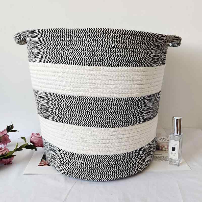 収納ボックス ランドリーバスケット 織り 綿ロープ 雑物 衣類 おもちゃ 収納 整理整頓 シンプル 灰白