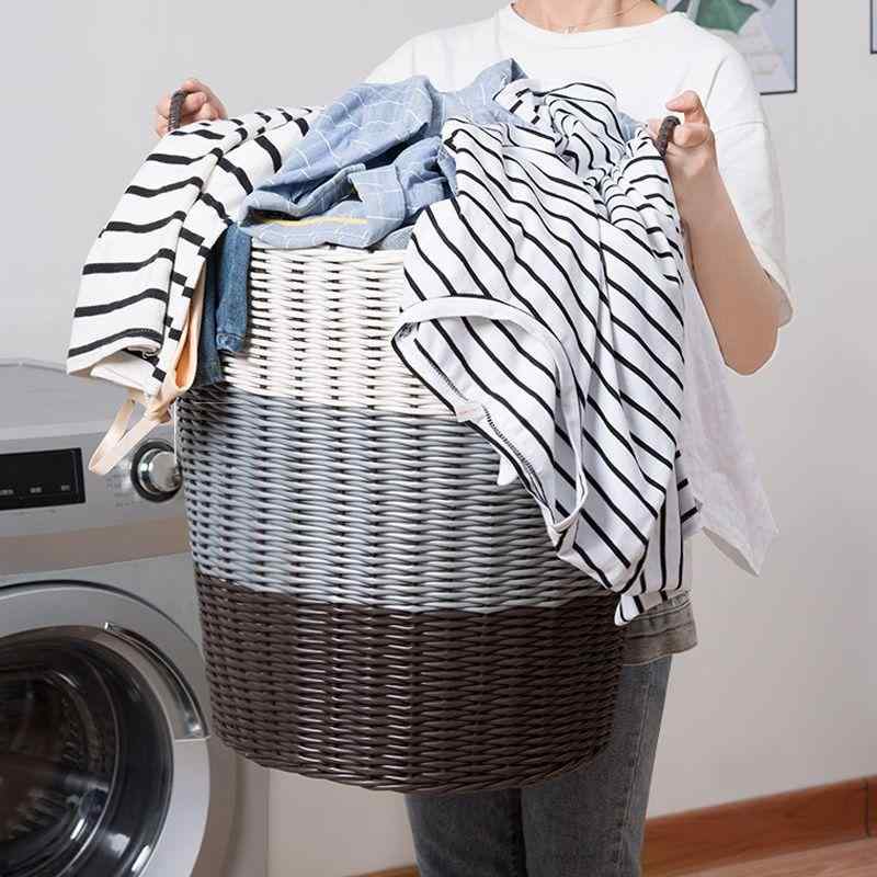 収納ボックス ランドリーバスケット 洗濯かご 大容量 プラスチック製 おもちゃ収納 水洗い可能 複数購入特典あり ブラウン系