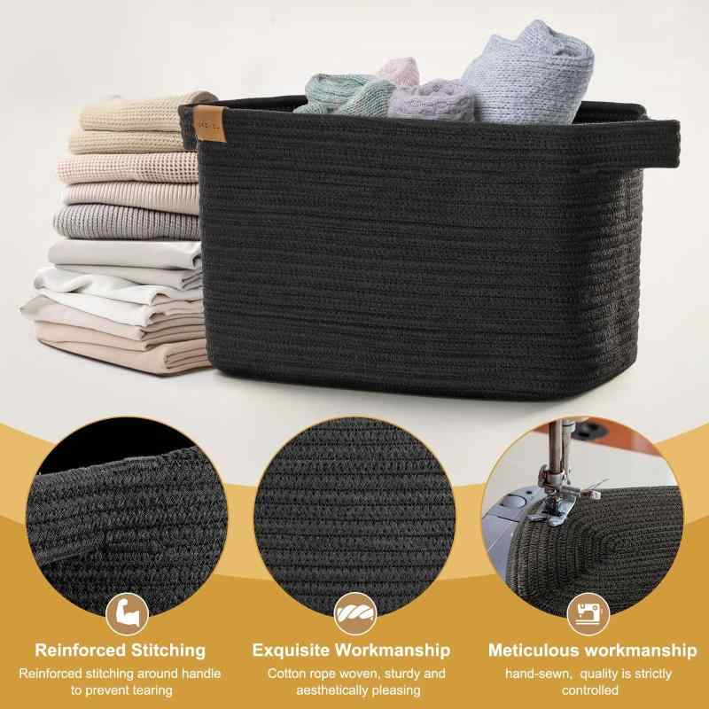 収納かご 洗濯かご レディース メンズ 大容量 コットン ロープ 編み込み ランドリーバスケット おもちゃ箱 玩具箱 ブランケット 収納ボックス 黒 ブラック ...
