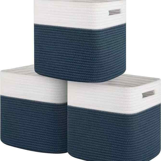 収納かご 折りたたみ式 布製 卓上 おもちゃ箱 綿 ロープ 小物入れ ランドリーバスケット 白 青 グレー 黄色 紫 緑 ピンク ブラック(x100)