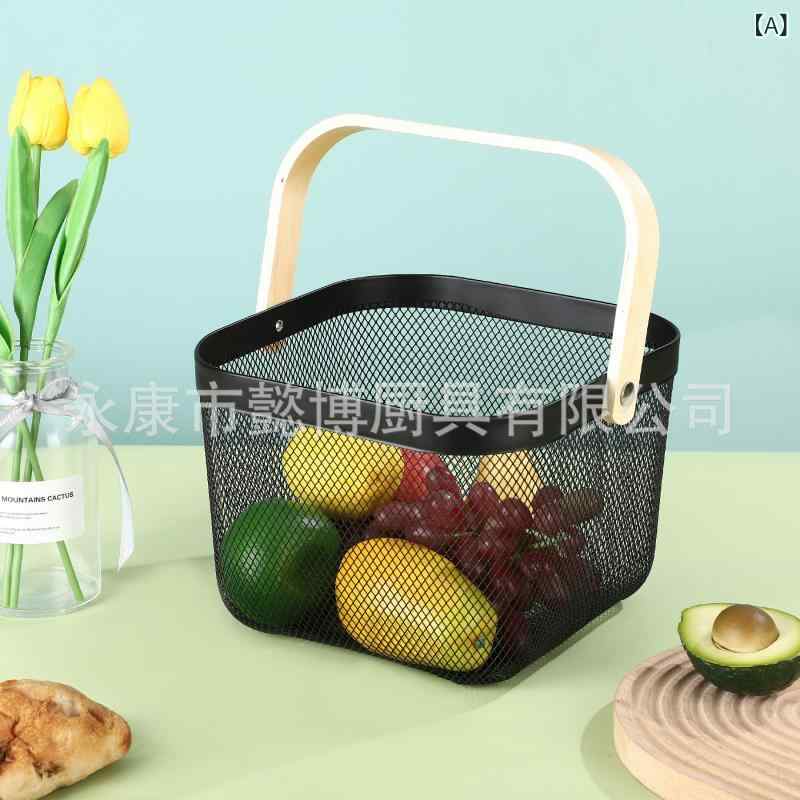 果物かご バスケット 収納 鉄製 持ち手付き 水切りかご キッチン 野菜 ランドリー 小物入れ ブラック ホワイト ピンク グレー(x30)