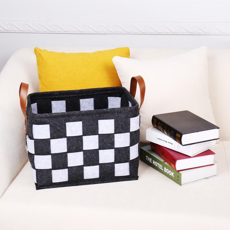 収納かご レディース メンズ 毛氈 デスク 卓上 正方形 布製 収納バスケット 小物入れ 黒白格子(x2)
