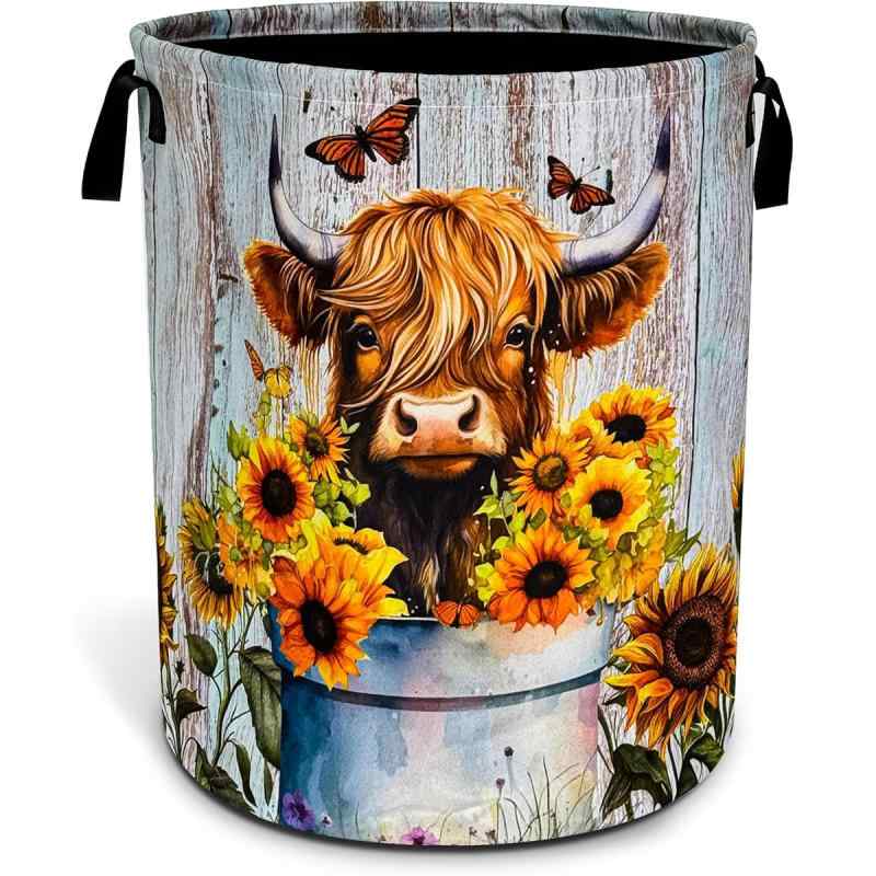 ランドリーバスケット 布製 レディース メンズ 兼用 収納ボックス 折りたたみ式 洗濯かご ランドリー収納 綿布 牛柄 花柄 かわいい 雑貨(x100)