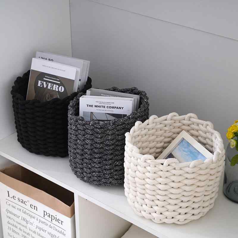 収納ケース レディース 衣類収納 ランドリーバスケット おもちゃ箱 雑貨収納 折りたたみ 綿ロープ 白 黒 グレー(x2)