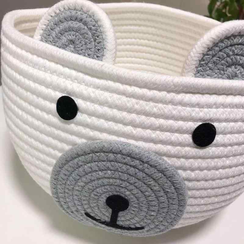 収納かご キッズ おもちゃ箱 コットンロープ編み かわいいの円形 ランドリーバスケット 小物入れ ホワイト カーキ グレー ブラウン系(x2)