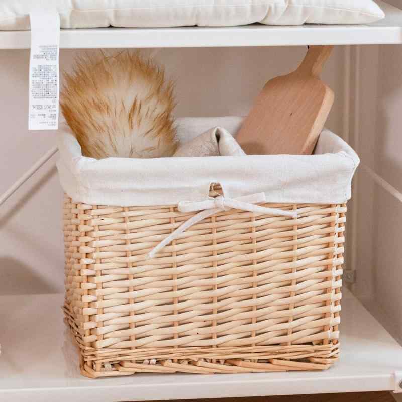 収納かご レディース 柳編み コットンリネン 卓上 化粧品 雑貨収納 大小セット