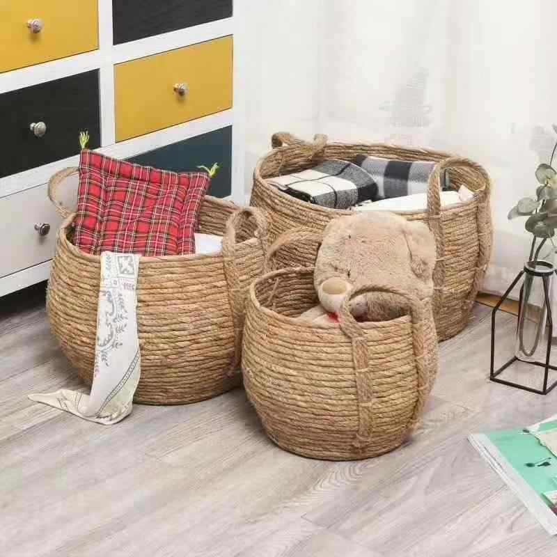 かご 衣類収納 藤編み ランドリーバスケット おもちゃ箱 雑貨収納 半円形 ラタン調 軽量 丈夫 シンプル..