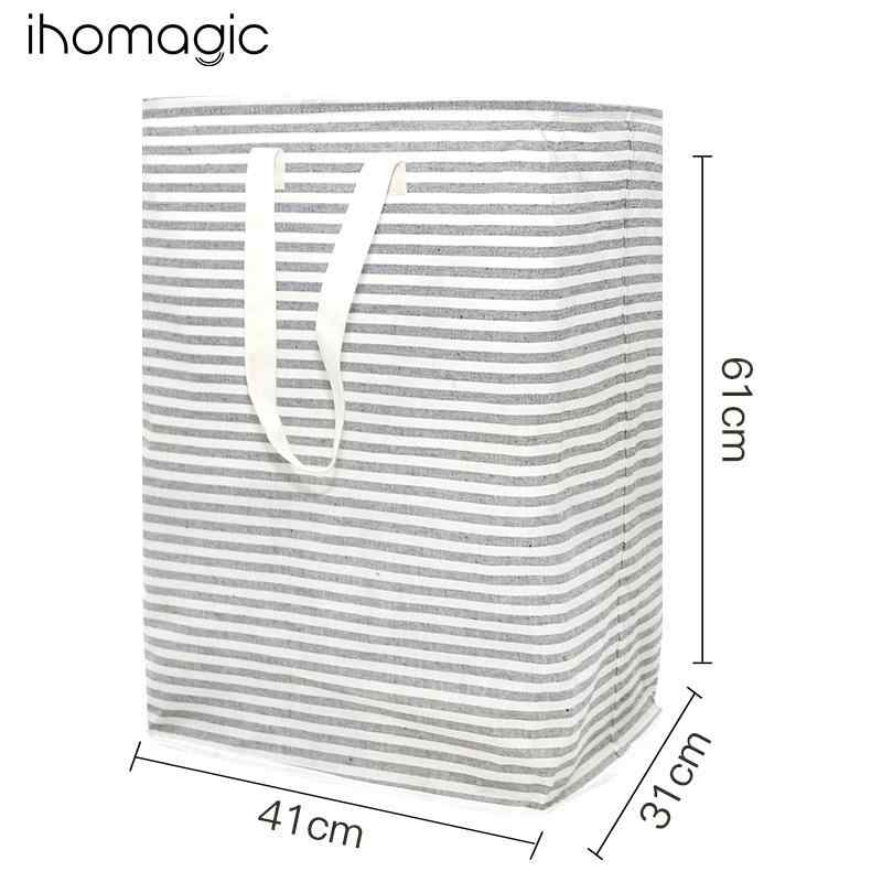 ランドリーバスケット 大容量 洗濯かご 自立式 ランドリーバッグ ストライプ 持ち手付き ランドリー収..