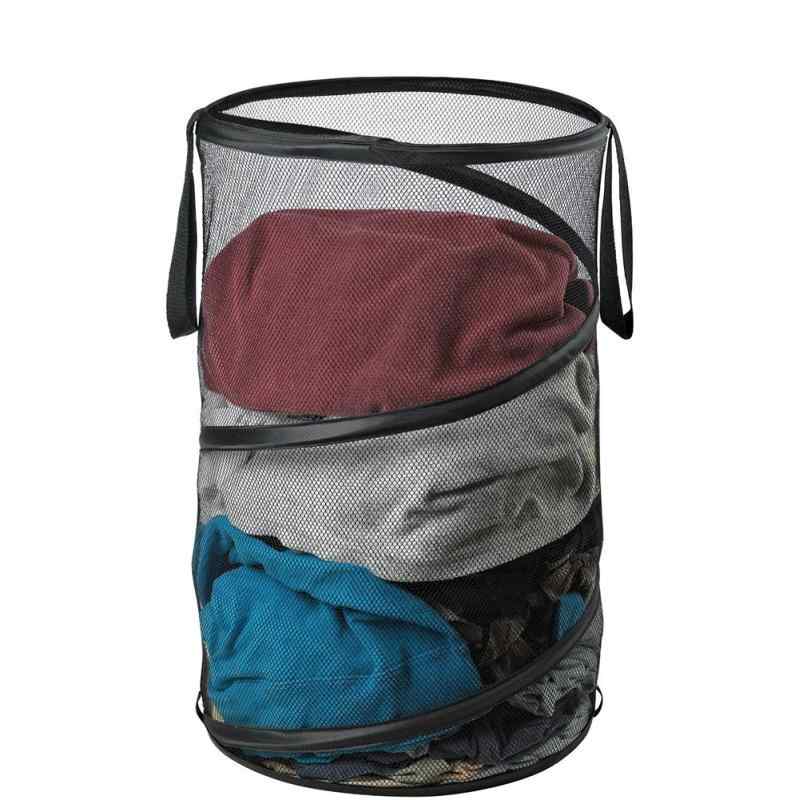 収納かご レディース メンズ ランドリーバスケット メッシュ 折りたたみ ポータブル 円形 グレー 36 36 60cm(x2)
