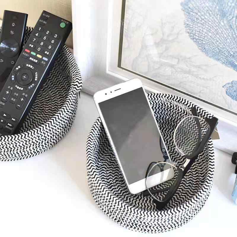 収納かご レディース メンズ ランドリーバスケット 綿ロープ バスケット 小物入れ 化粧品収納 卓上 布..