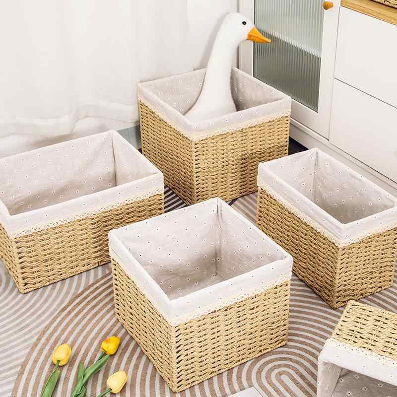 収納かご レディース メンズ 兼用 藤編み風 バスケット 小物入れ おもちゃ箱 タオル 下着 衣類 整理 収..