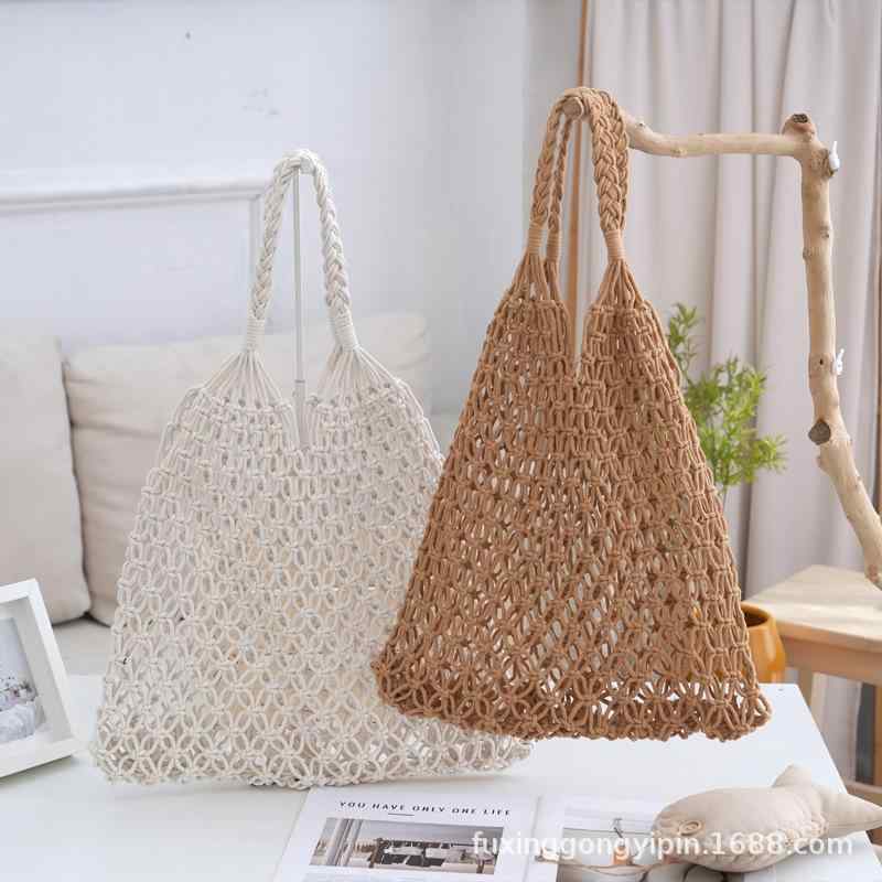 トートバッグ レディース 手編み コットン ロープ ネットバッグ かごバッグ 草編み ハンドバッグ 斜め..