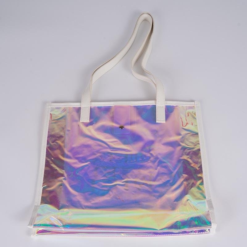 トートバッグ レディース 手提げ 透明 PVC 虹色 オーロラカラー ビーチバッグ プールバッグ かわいい(x100)