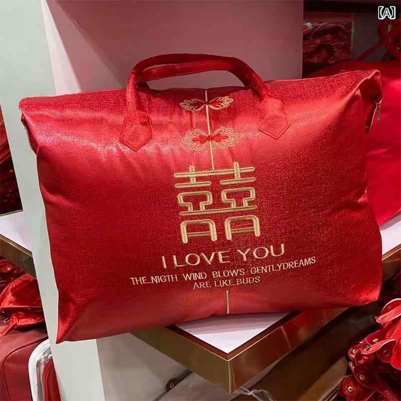 手提げ袋 結婚式 嫁道具 中国風 大喜字 刺繍 タッセル付き マートン布 赤(x50)