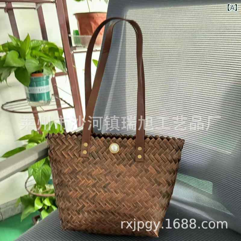 かごバッグ レディース 手編み イントレチャート トートバッグ ハンドバッグ 普段使い ビーチバッグ PV..