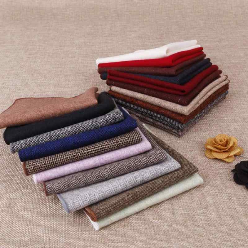 ポケットチーフ 男性用 ハンカチ 羊毛 ウール 無地 23cm角 深棕麻紋 酒紅 宝藍 白 浅紫 中国紅 藏青麻..
