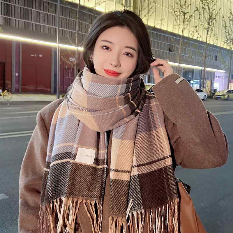 マフラー レディース 秋冬 韓国 格子柄 厚手 学生 カップル ストール メンズ 模造 保温 フリンジ付き ..