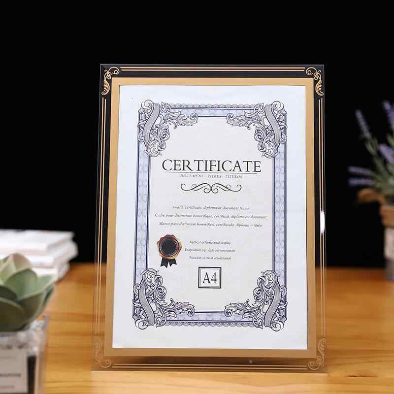 フォトフレーム A4 ガラス製 許可証 免許状 資格証 額縁 スタンド付き シルバー/ゴールド ビジネス
