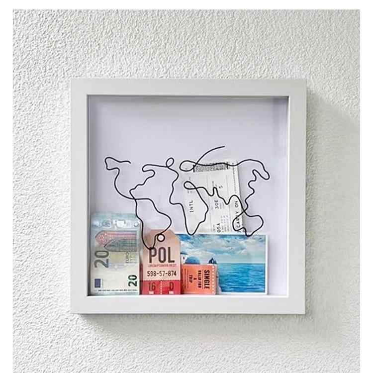 相框 チケット収納ボックス 記念 スクエア型 貯金箱 地図 トラベル コレクション 人工ボード製 手作り 正方形 現代的 ミニマリスト リビング ベッドルーム 書斎(x2)