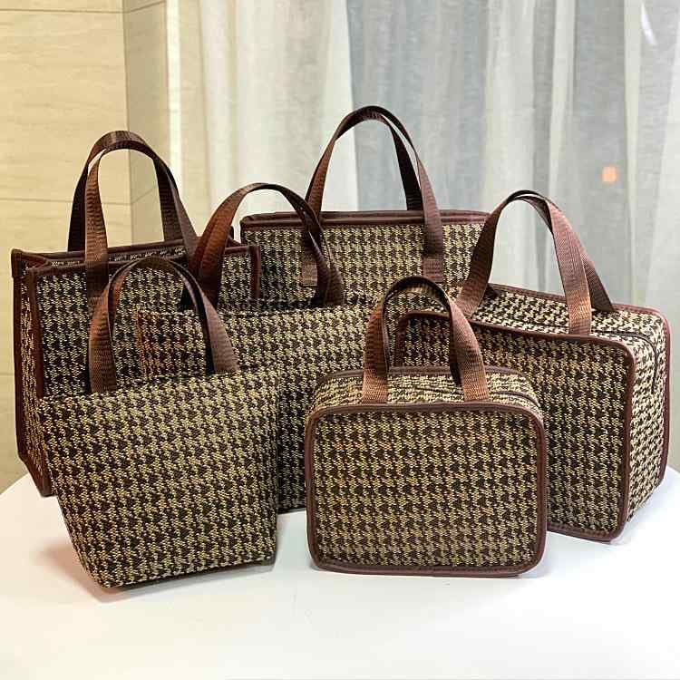 化粧ポーチ レディース 帆布 千鳥格子柄 手提げ 鞄 ママバッグ 通勤 弁当袋 ショッピングバッグ レトロ..