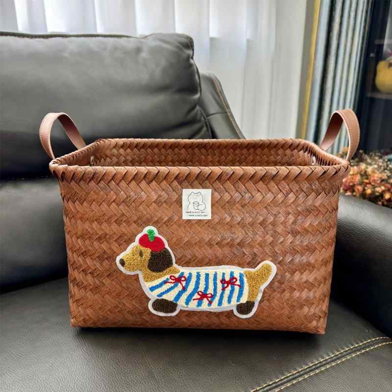 収納かご ランドリーバスケット ダックスフンド柄 犬柄 衣類収納ボックス ふたなし 雑貨収納 PP素材 大容量 シンプル かわいい