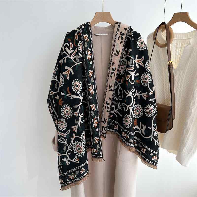 ストール レディース メンズ 秋冬 花柄 ウール ショール 大判 あったか 防寒 冷房対策 ひざ掛け ネック..