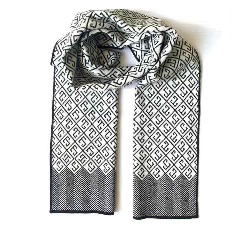 マフラー メンズ 男性用 ニット 幾何学模様 秋冬 保温 防寒 ショール ストール ビジネス カジュアル 黒..