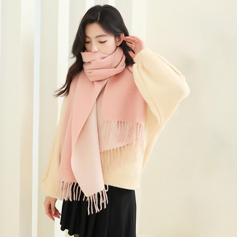 マフラー レディース メンズ 秋冬 厚手 大判 ストール ショール ウールタッチ 両面 リバーシブル 無地 ..