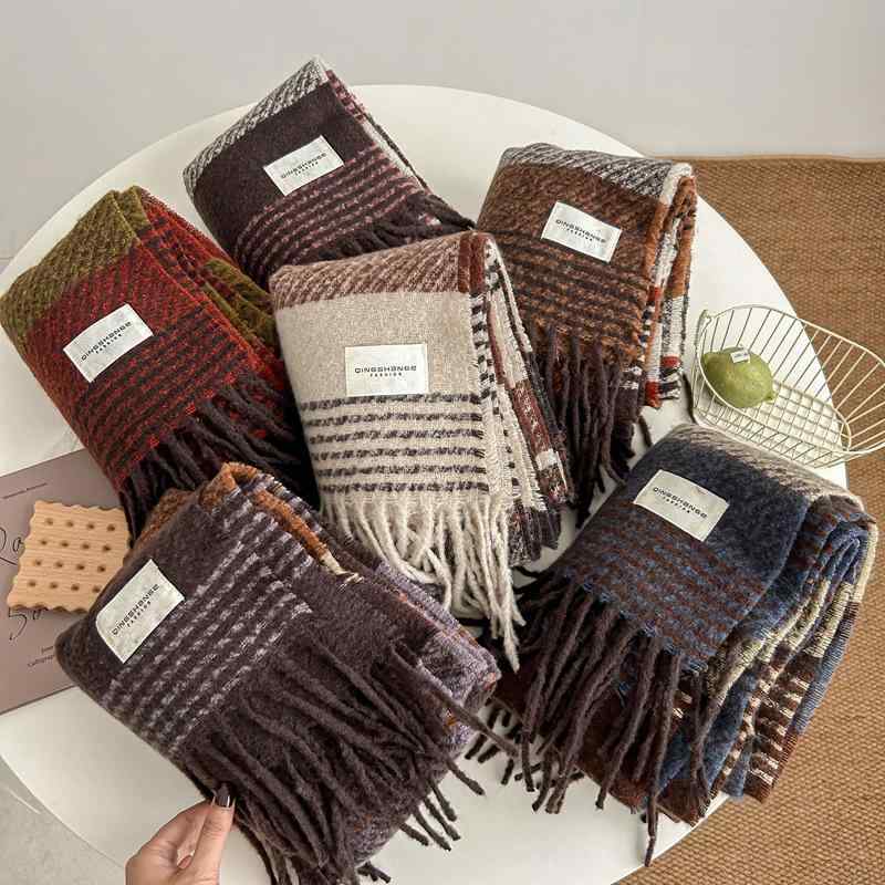 マフラー レディース メンズ 秋冬 豪華感 韓国 カップル 防寒 厚手 チェック柄 ストール ベージュ ピン..