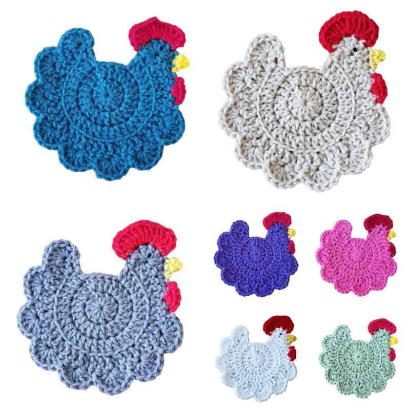 ランチョンマット クリスマス カートン 大公鶏 鍋敷き ティーマット 手編み ウール製 断熱 中天ブルー ..