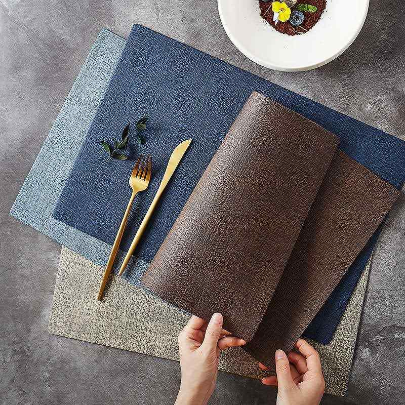 ランチョンマット 北欧風 デニム調 レザー 防水 防油 断熱 コースター スクエア ブルー ブラウン カーキ グレー